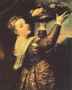 TIZIANO Vecellio Girl with a Basket of Fruits (Lavinia) r oil painting on canvas